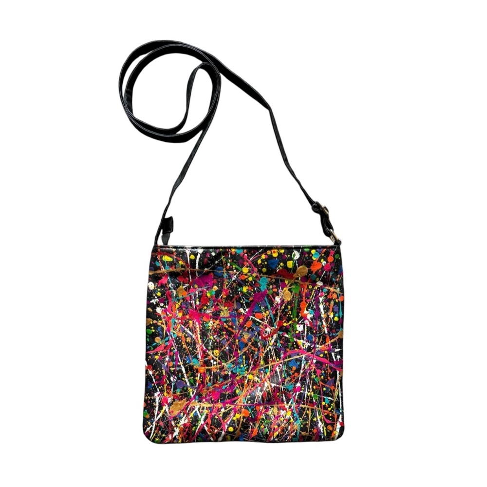 Hand-Painted Vegan Leather Abstract Crossbody Bag